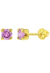 handsome small gold pink round cubic zirconia baby birthstone earrings